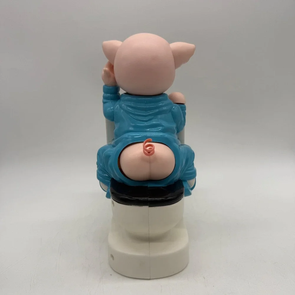 Pig in Pajamas on Toilet Quartz Alarm Clock Blue Novelty Vintage For Parts
